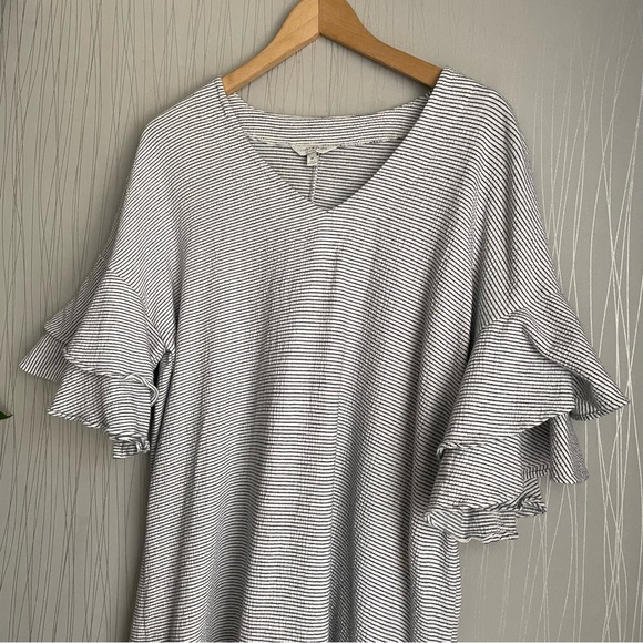 LUCKY BRAND Dress Women’s Medium Stripe Ruffle Bell Sleeve Knit Mini Shirt Dress - Picture 8 of 11
